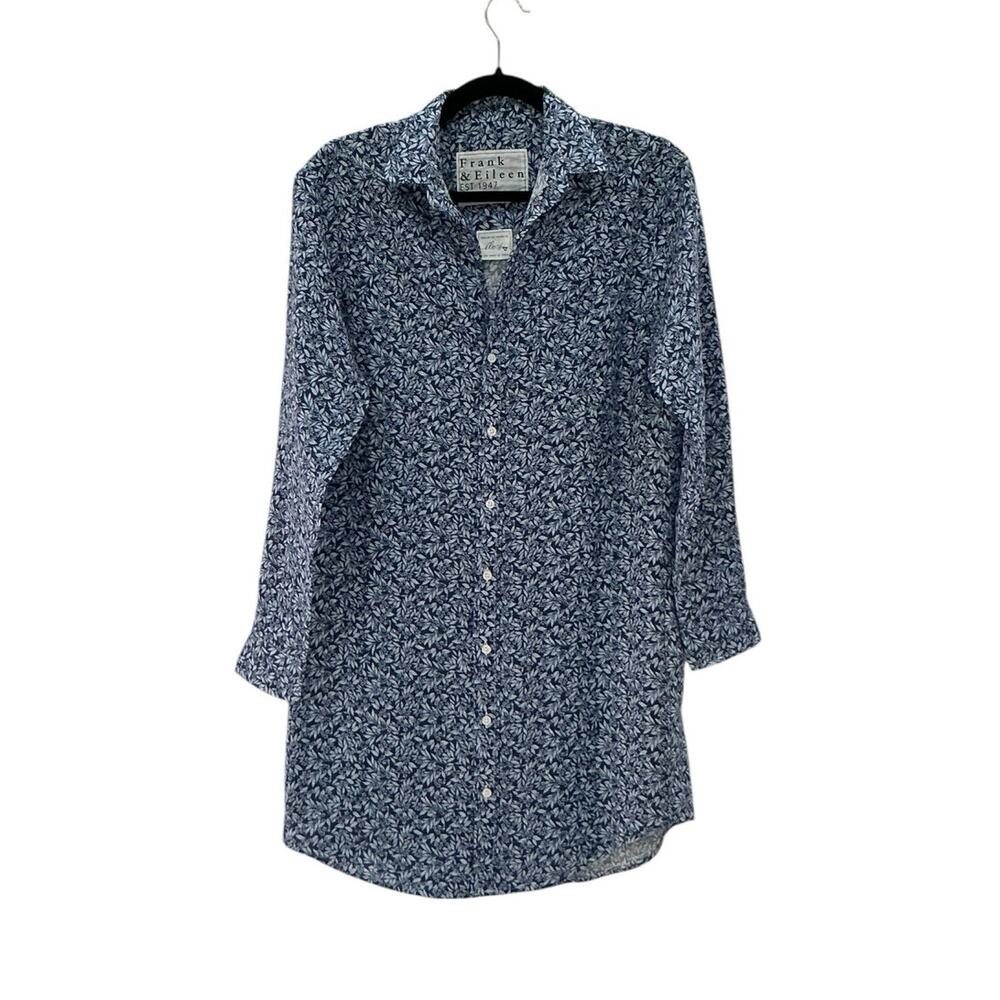 Frank & Eileen Mary Classic Shirtdress Italian Linen Blue Floral Size‎ XS - Picture 3 of 12